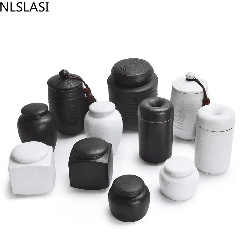 Large Capacity Black Pottery Tea Can Portable Sealed Jar Travel Tea Caddy Storage Spice Tea Boxes Candy Storage Tank Home Decor