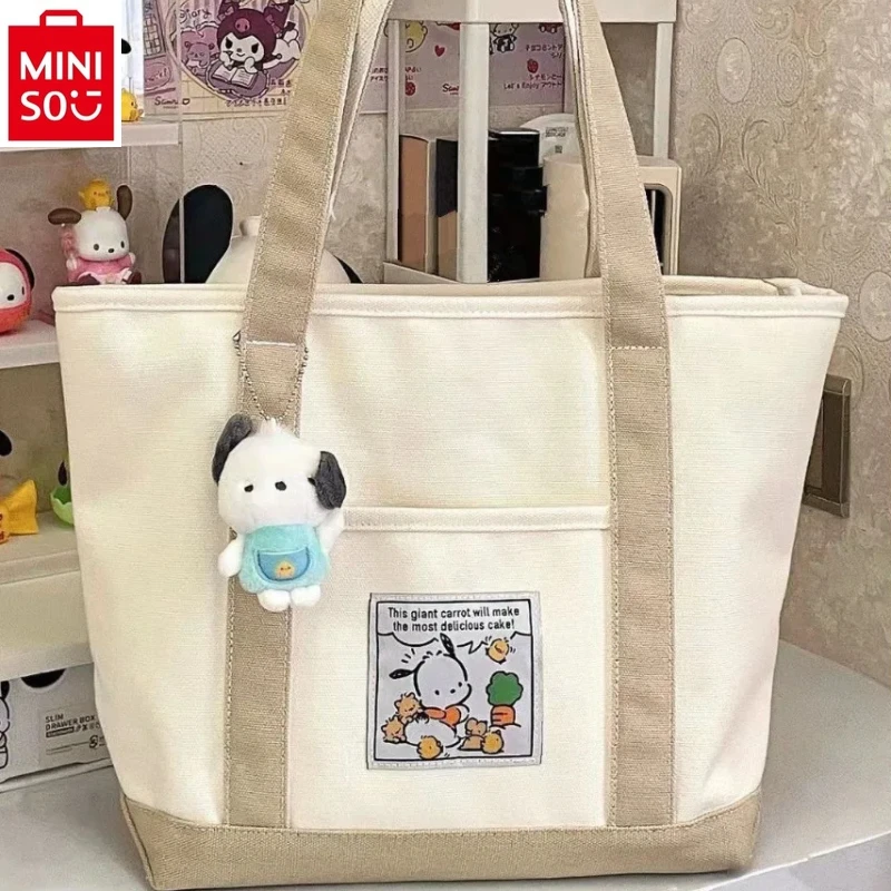 

MINISO 2024 Fashion Cartoon Hello Kitty High Quality Canvas Bag for Women's Casual Large Capacity Versatile Storage Handbag