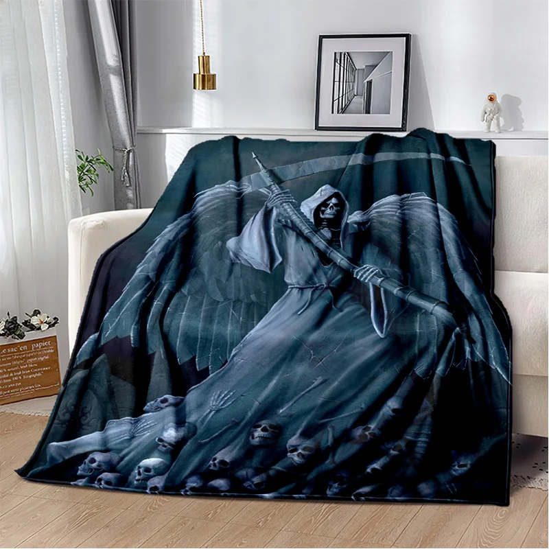 3D Grim Reaper Death Skull Gothic Miękki pluszowy koc, flanelowy koc do salonu Sypialnia Sofa Piknik Dzieci