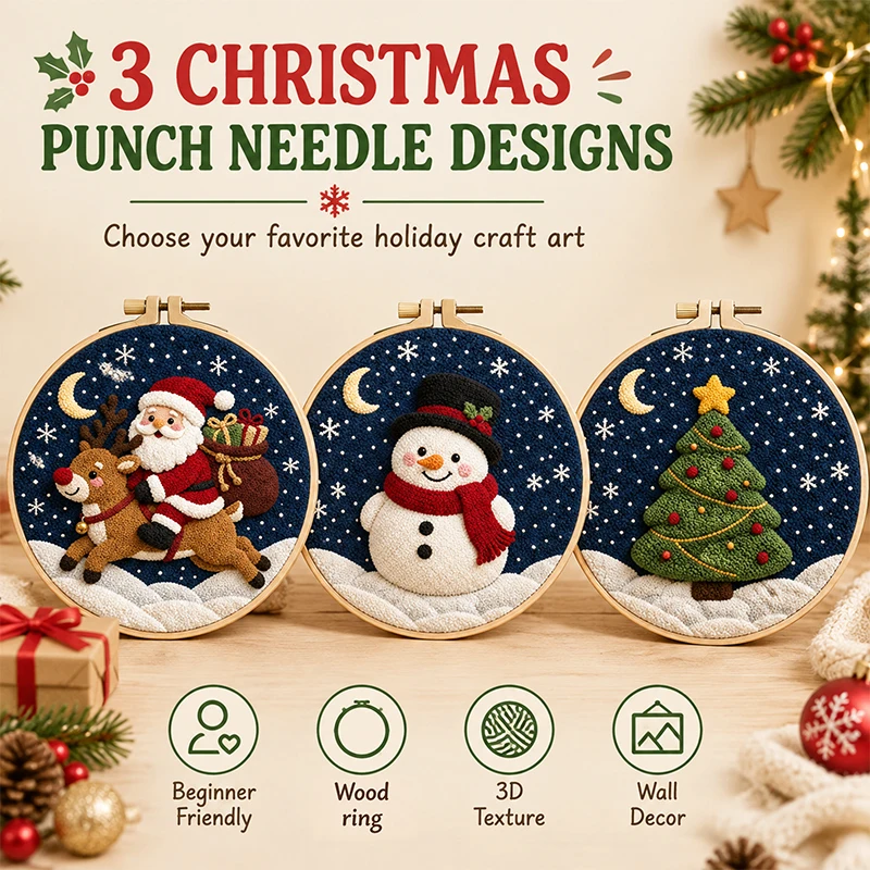 DIY Stamping Embroidery Materials Pack 3D 3D Handmade Craft Set Christmas Home Decor Supplies Punch Needle Kits Holiday Gifts