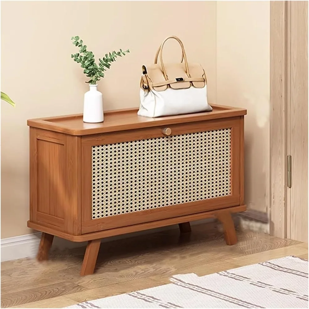 

Shoe Cabinet，Rattan Shoe Storage Cabinet， Shoe Cabinet with Flip Drawers Farmhouse Shoe Storage Rack for Entryway Slim Freestand