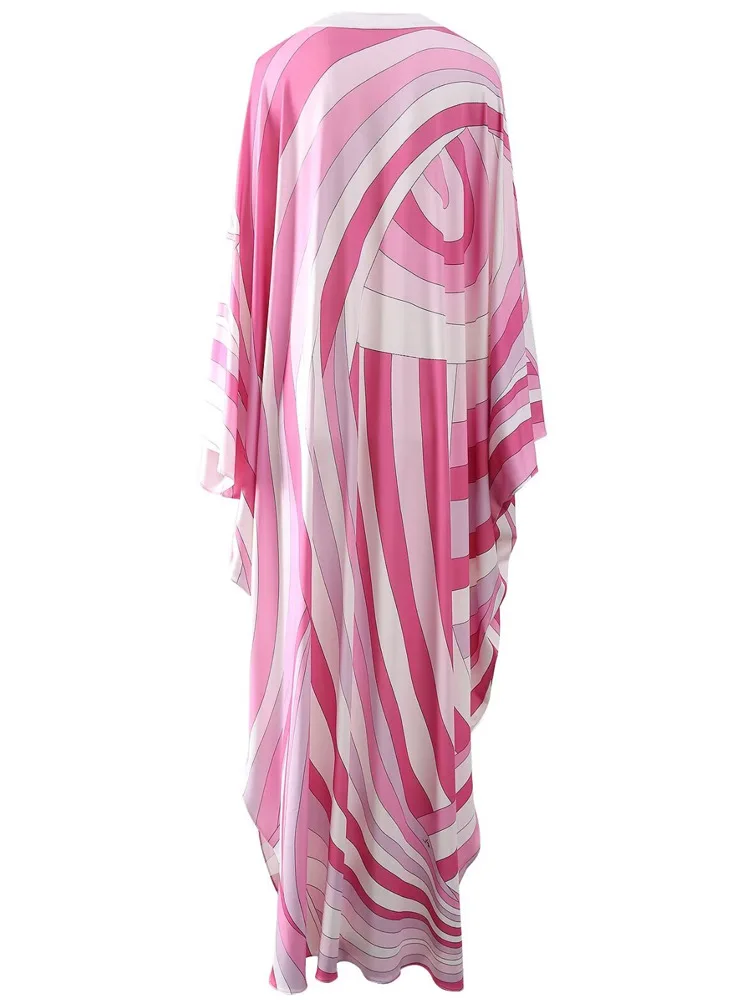 JUNLINNA  Fashion Robe Dress V Neck Bandage Geometric Printing Party Holiday Long Loose Vestidos Women