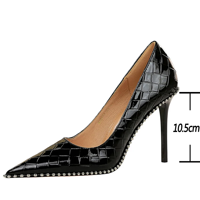 BIGTREE Shoes Quality High Heels Women Pumps Rivet Metal Chain Women Heels Stiletto 2023 Luxury Banquet Shoes Pumps Female Shoes