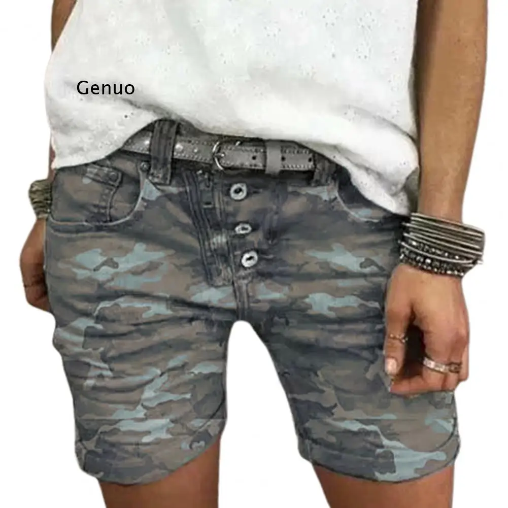 

Women's Casual Shorts High Waist Camouflage Denim Shorts Summer Slim Fit High Waist Straight Printed Short Jeans