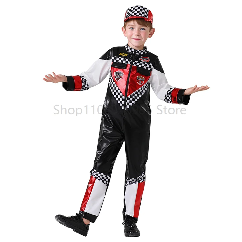 

Children Motor Racing Driver Fancy Dress Up Black Red Racecar Uniform Clothing Boy Cool Race Car Driver Costume