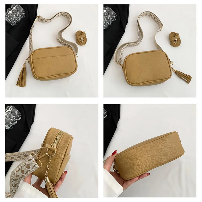 Fashion Double Straps Crossbody Bags For Women, Simple Square Tassel Shoulder Bag For Festival Gifts