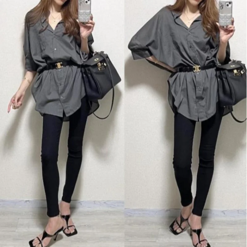 

Spot Japanese Style2025Popular Summer Drape Lazy Style Top Fashionable Stylish Outer Wear Long Sleeve Loose-Fitting Shirt