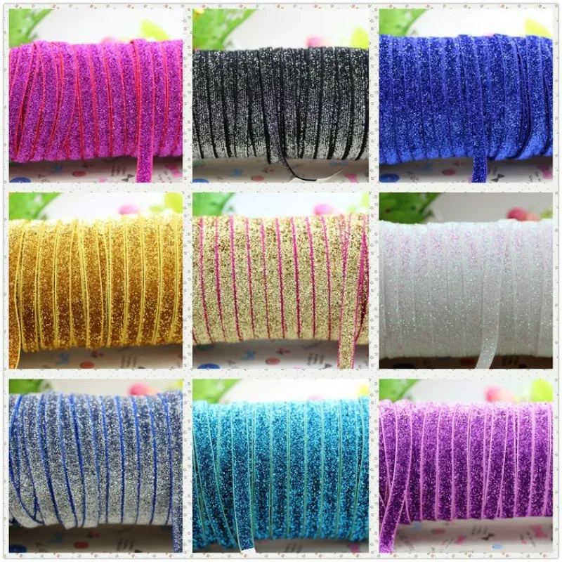 DUWES Elastic Band Stretchy Glitter Velvet Ribbon Headband Party DIY Decoration Wholesale Sewing H2347