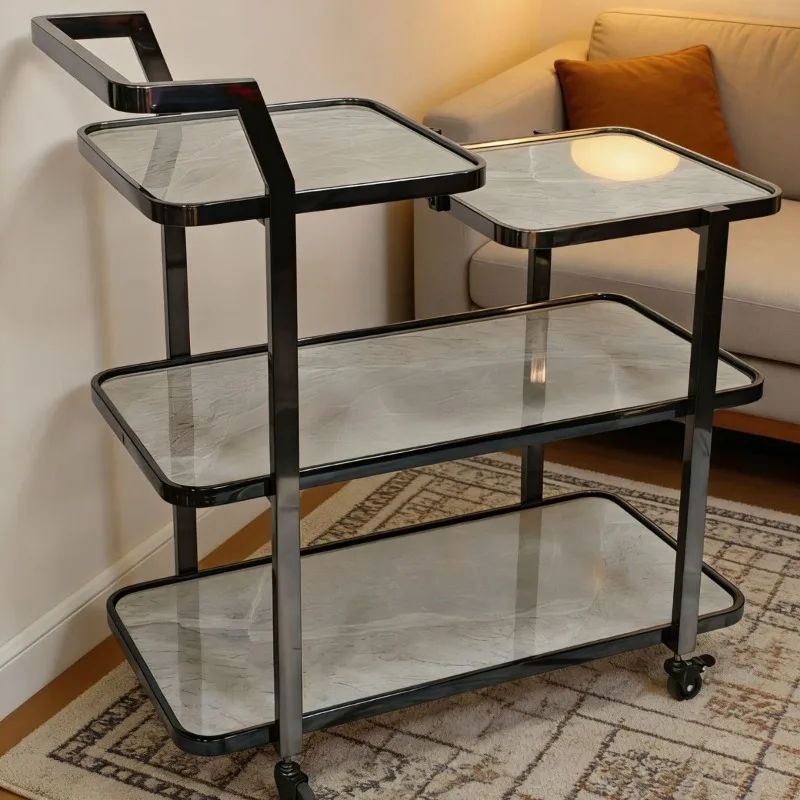 Household high-end storage trolley, tea and wine hand push service trolley, table storage, snacks and beverages commercial