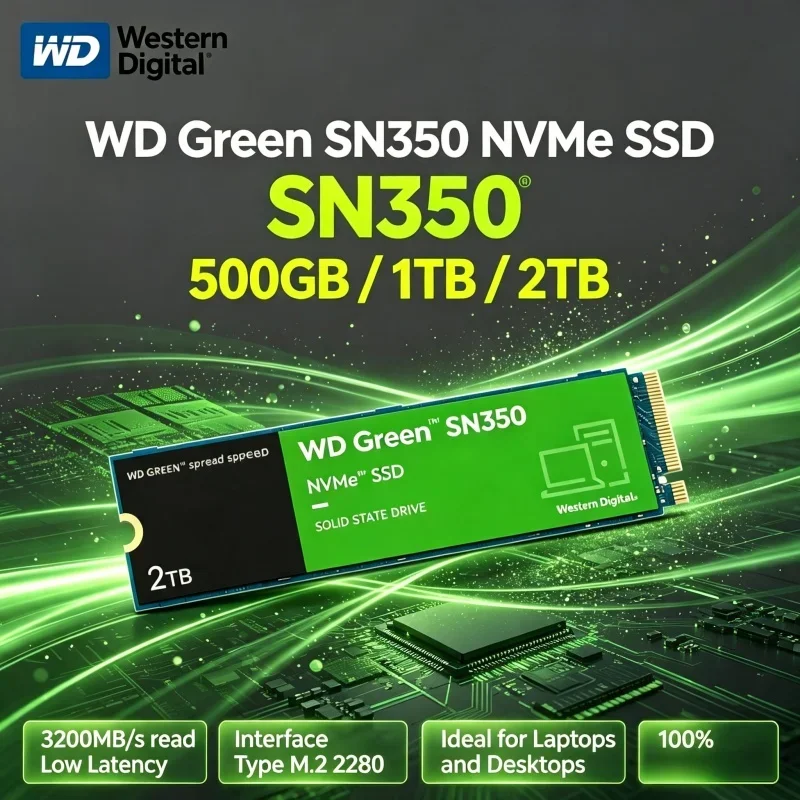 Western Digital SN350 WD Green NVMe PCIe3.0 SSD 500GB 1TB 2TB M.2 2280 High Speed Hard Drive For Laptop Desktop PC Upgrade