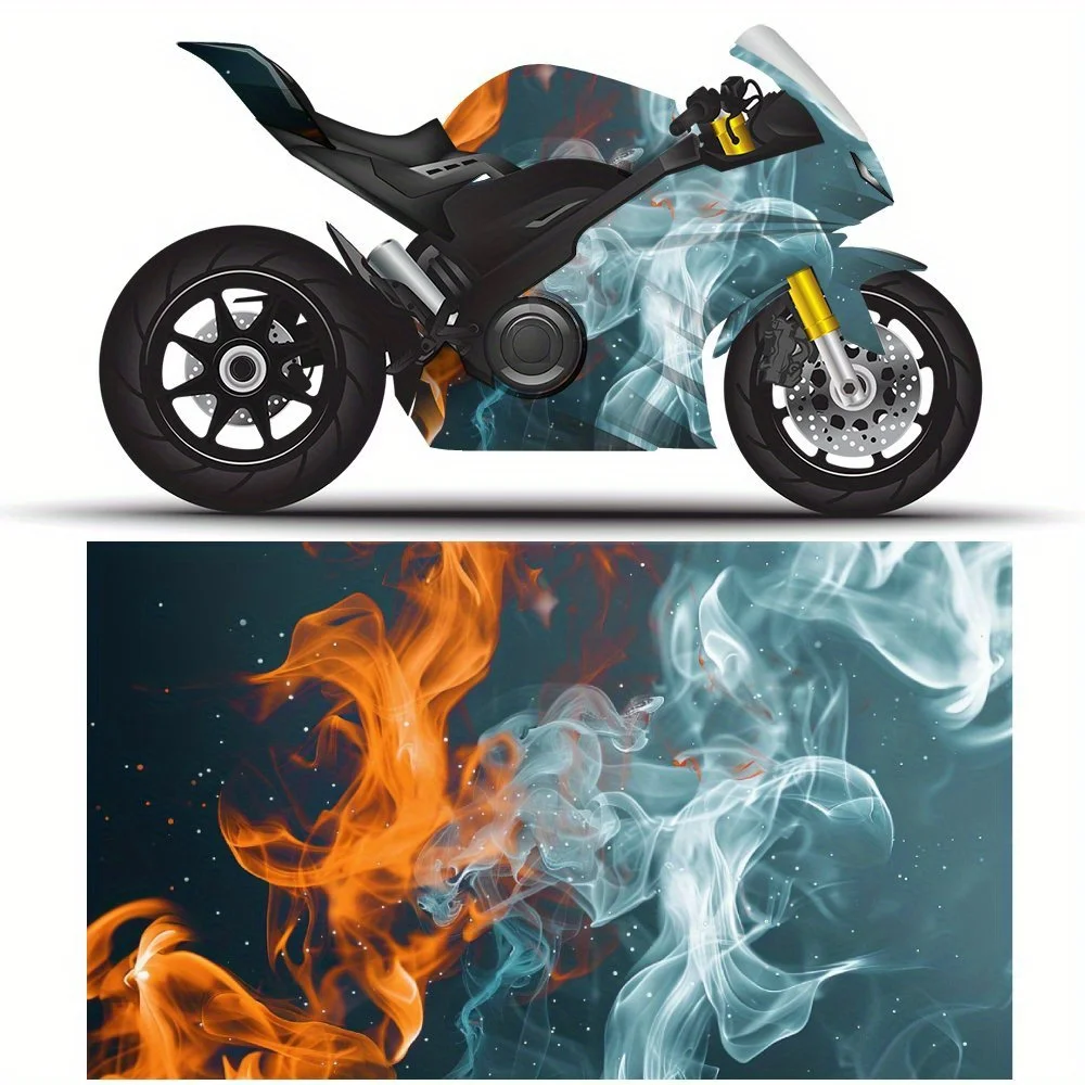 

Red Blue Gradient Smoke Stickers, Abstract Flame Flow Design，Motorcycle Vinyl Wrap, Waterproof Removable Decal Sticker, Universa