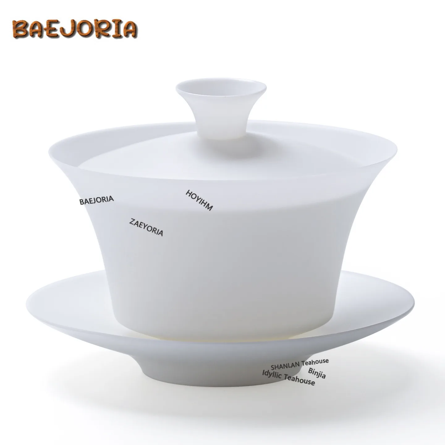 BAEJORIA 115ml Thin-walled Mutton Fat Jade Porcelain Gaiwan Elegant Tea Tureen Tea Bowl With Lid Kit Tea Maker Cover Bowl Craft