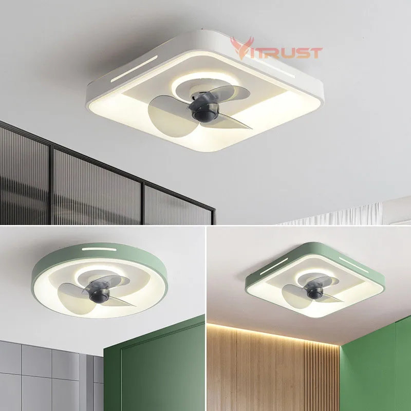 piso baixo led ventilador de teto lampada luz circulo quadrado para cozinha interior quarto sala de jantar remoto iluminacao led flush mount fans 01