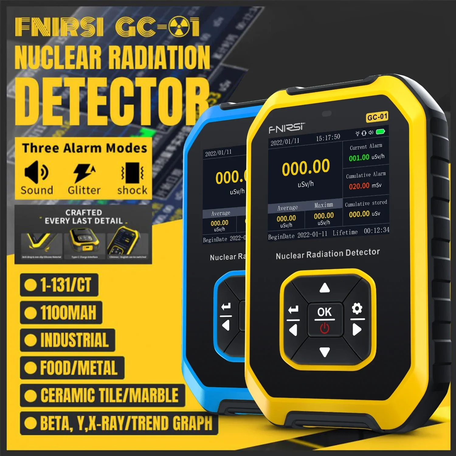 

FNIRSI GC-01 Geiger Counter Nuclear Radiation Personal Dosimeter Detectors X-ray Beta Gamma Detector Radioactive Tester