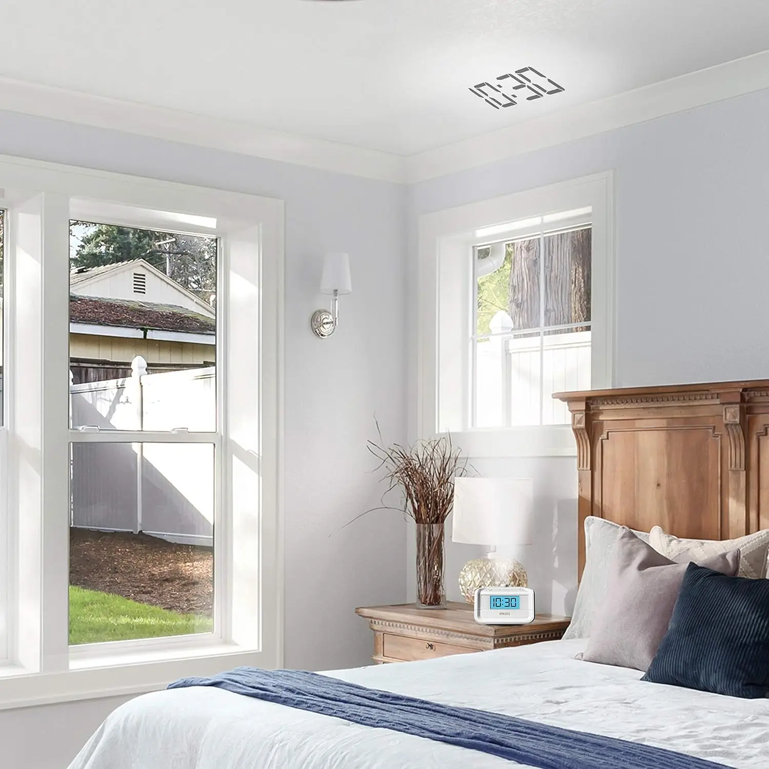 Dual Alarm FM Clock Radio with Time Projection, 8 Nature Sounds, Sleep Timer, Nightlight