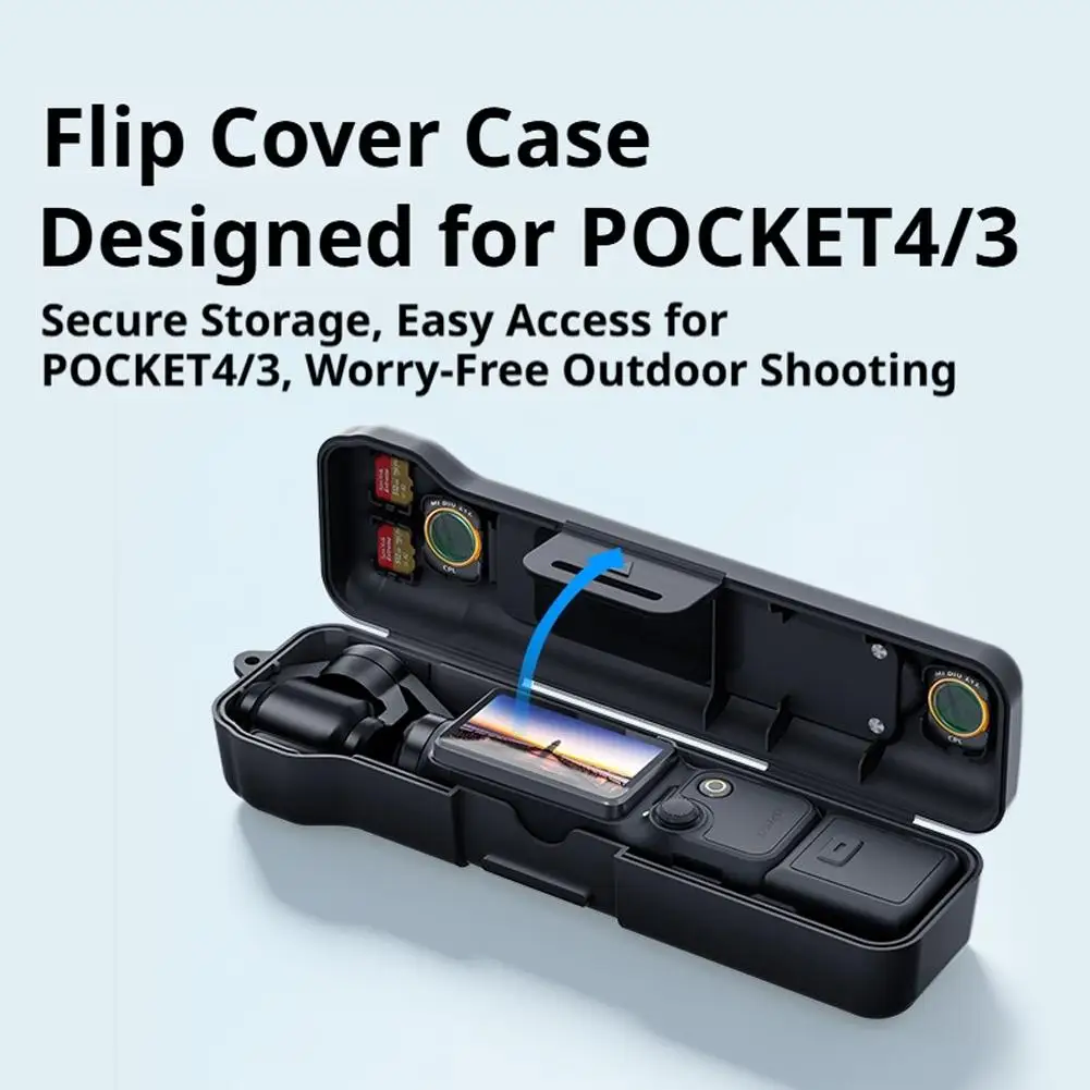 Full Coverage Flip Case for DJI Osmo Pocket 4 3 Shockproof Protective Shell with Built-in Filter Storage Box Pocket 4 Accessory