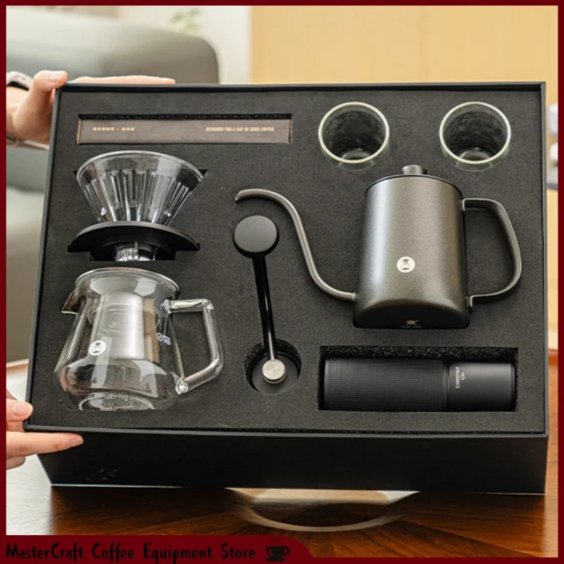 Timemore Chestnut C3S C5 Kaffee-Set mit Manueller Kaffeemühle, Schwanenhals-Kanne, Glas-Dripper, Glasservierer, Heim-Kaffeezubereiter-Kit