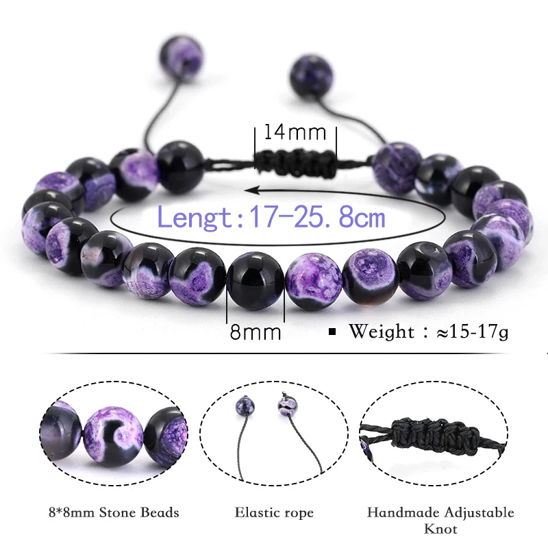 Natural Lava Stone Black Stone Tiger Eye Beads Bracelet Adjustable Braided Rope Bracelet Men Women Yoga Healing Bracelet 8mm