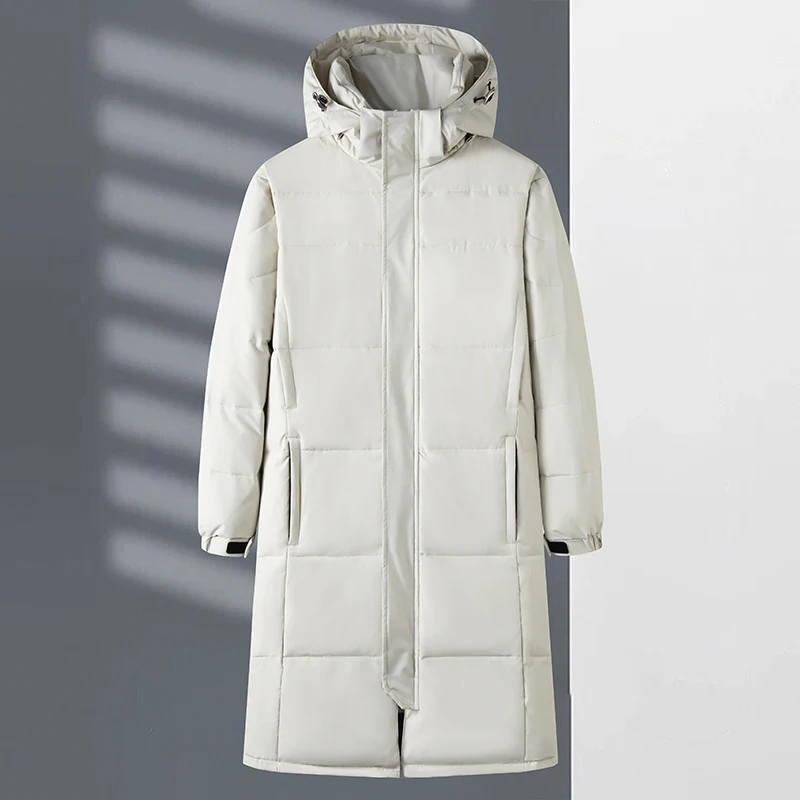 2024 Winter Long Down Jacket Men\'s Simple Fashion Thickened Warm 90% White Duck Down Parka Women Quality Cold-proof Hooded Coat