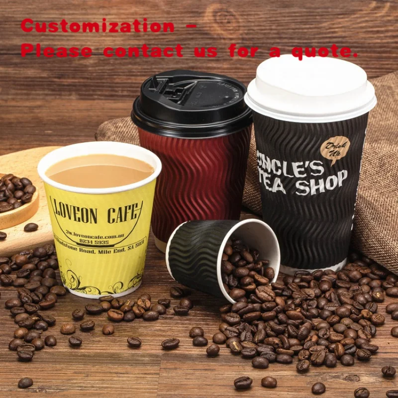 custom.Custom Printed 8oz Double Wall Paper Cups Hot Drinks Embossed Coffee Cups