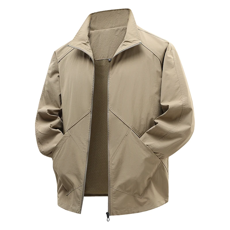 

Men's Casual Brand Clothes Men Loose Top Zipper Coat Men's Jacket Spring Stand Collar Breathable Autumn New Solid Color Jacket