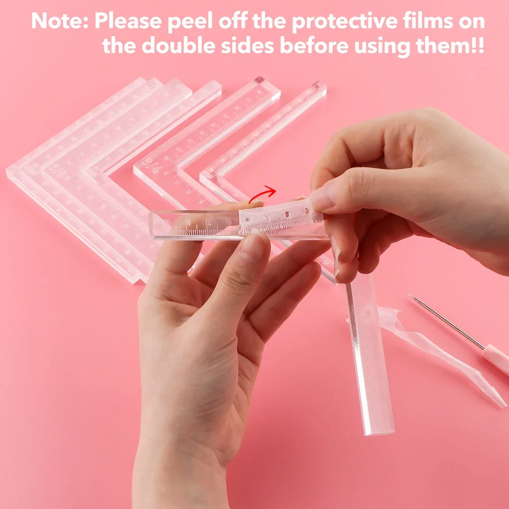 7pcs/set Acrylic Positioning L-shape Tools Kit Card Corners Helpers For Making Lining Up Card Layers Easy Positioning Ruler Tool