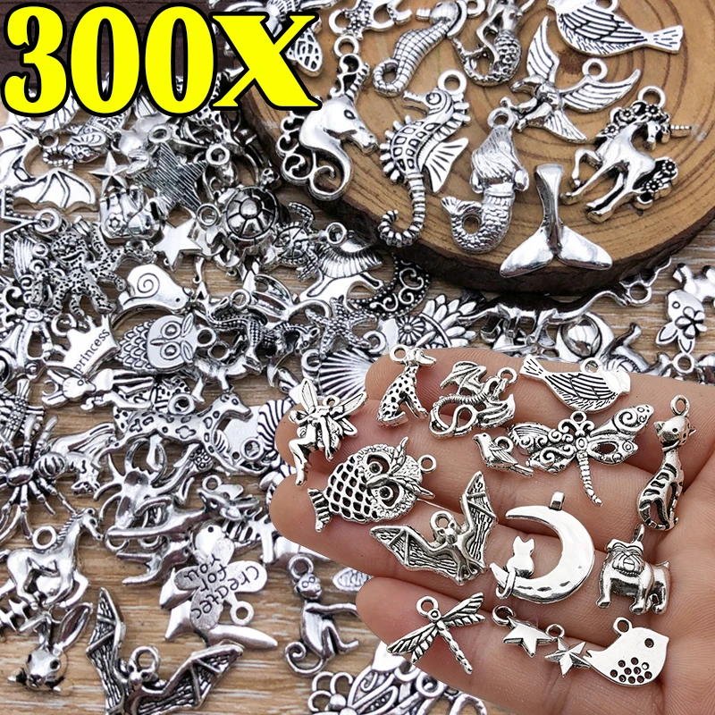 100/300pcs Tibetan Silver Mixed Pendant Animals Charms Beads for Jewelry Making Bracelet Earrings Necklace DIY Craft Art Charms