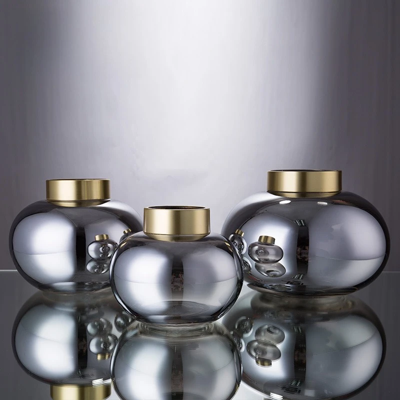 

Electroplated glass vase nickel color set copper ring heart flower arrangement decorative ornament modern