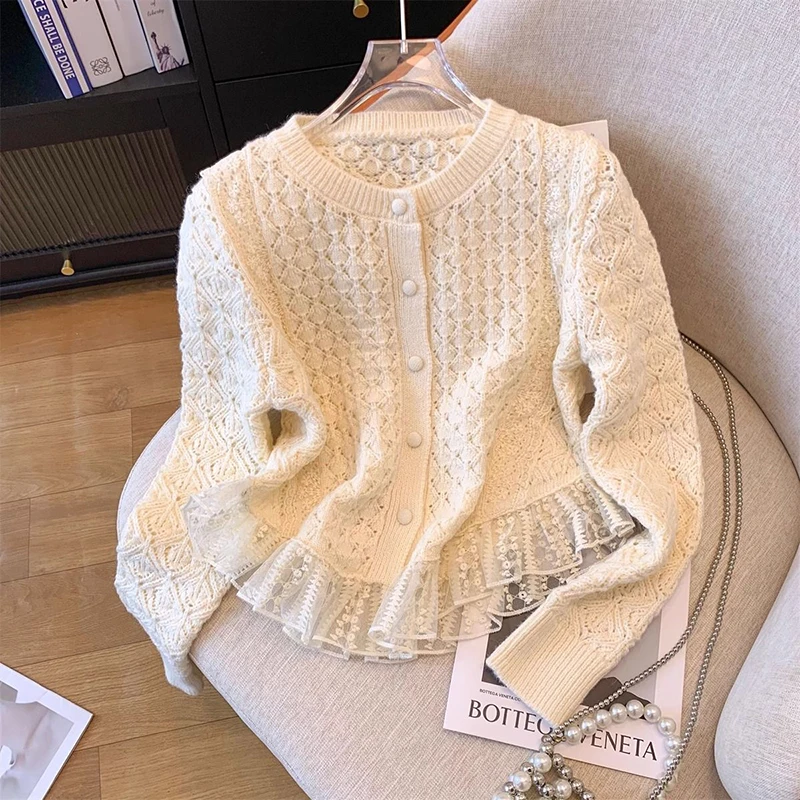 

Korean Version Women's Knitting Cardigan Sweater New 2025 Autumn Winter Unique Beautiful Leisure Ladies Sweater Coat Temperament
