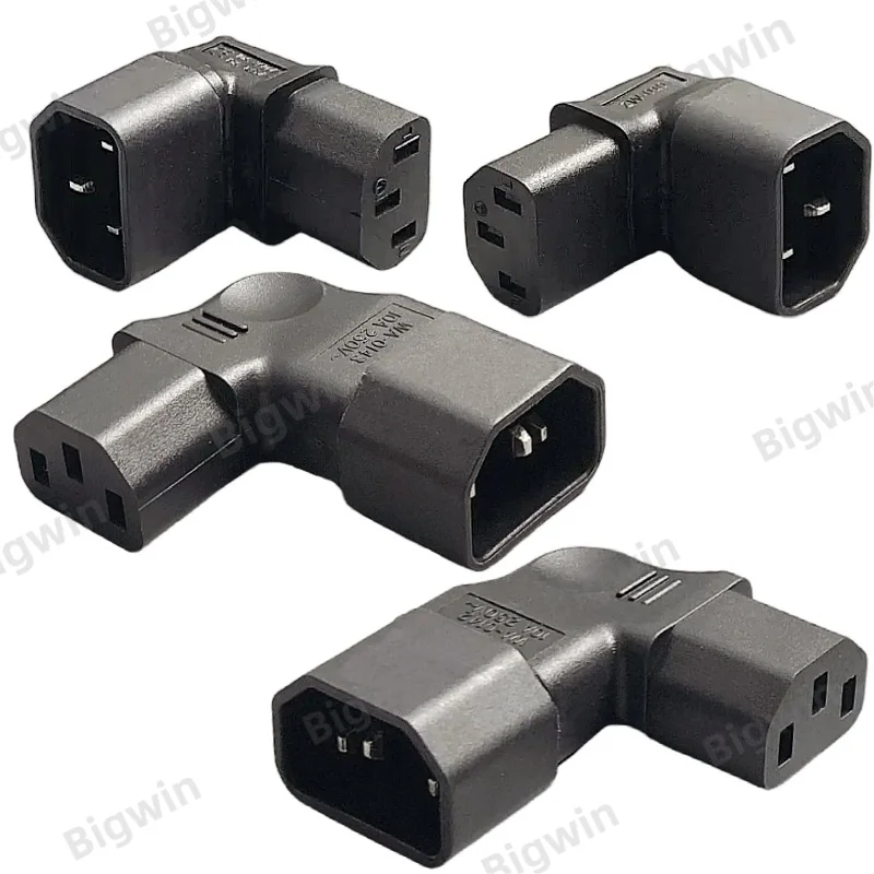 IEC320 C14 Male to C13 Female 90 Degree Right Angle Power Adapter, 10A 250V L-Type IEC Elbow Connector for UPS PDU Server PC