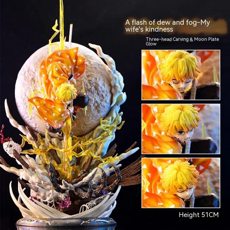 Anime Figure Demon Slayer 51cm Agatsuma Zenitsu Model Doll Kimetsu No Yaiba Gk Action Figure Luminous Decor Figurine Ornament Gi