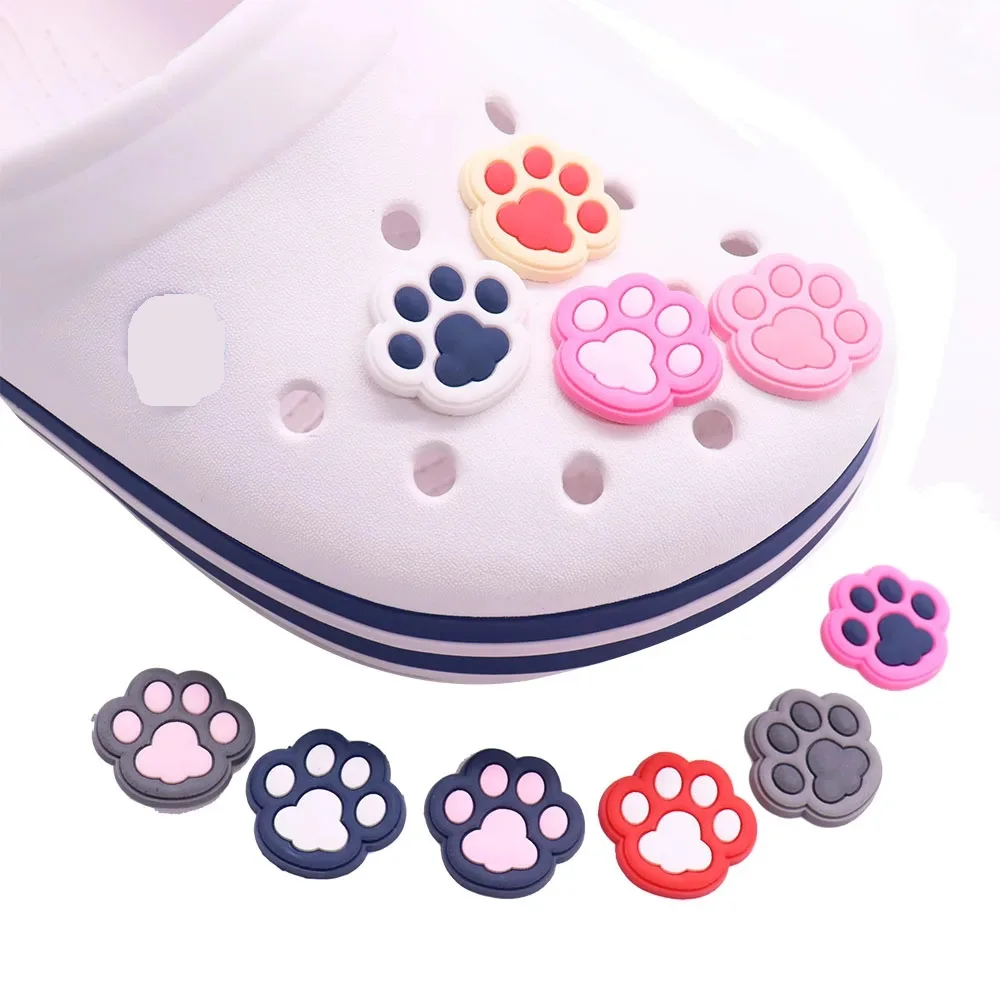 Wholesale 50pcs PVC Shoe Charms Cartoon Cute Cat Claw Accessories Hole Shoe Buckle Decorations Fit Bracelets Hot Children Gift