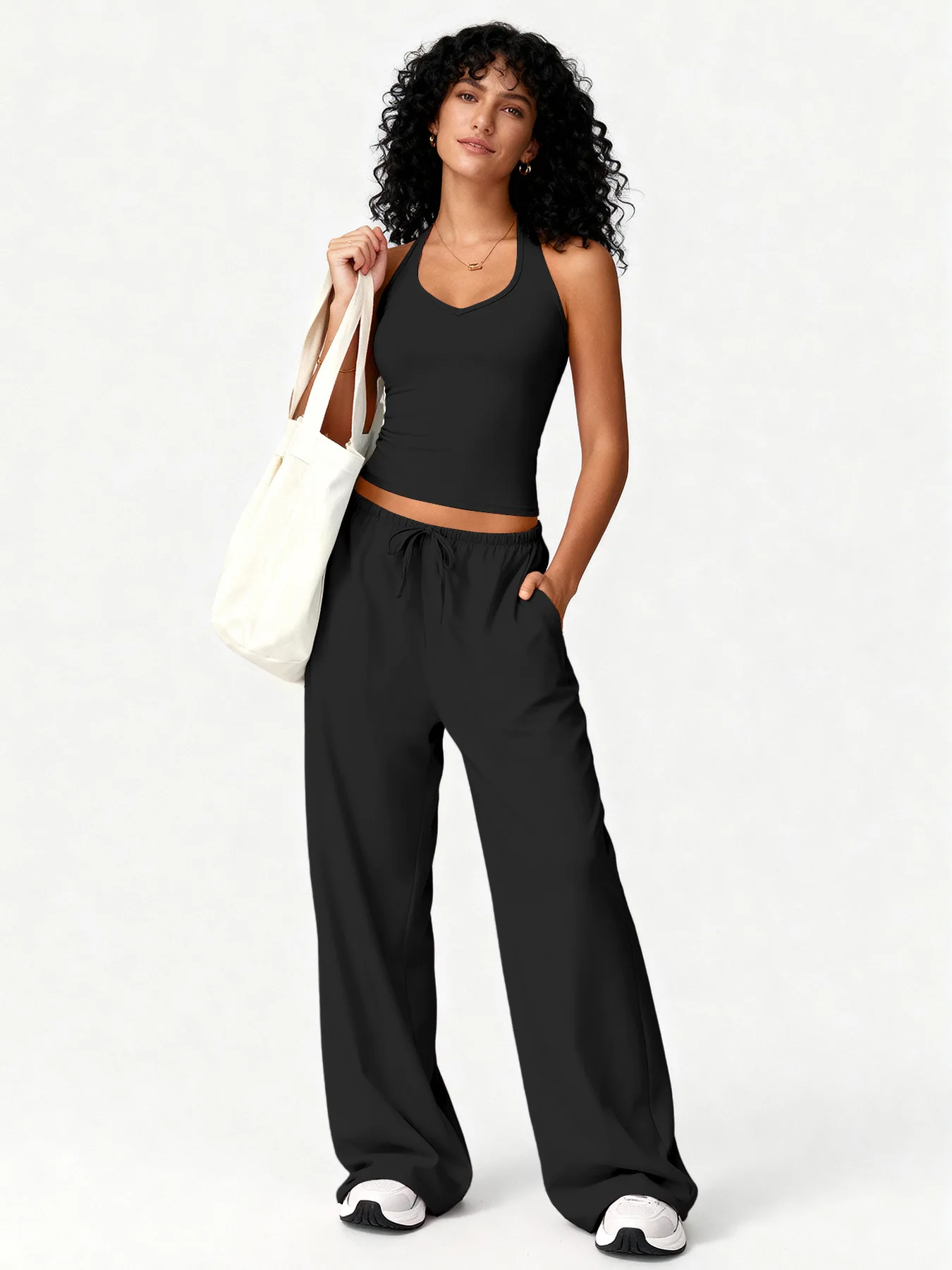 بدلة اليوغا الأوروبية والأمريكية للياقة البدنية سريعة الجفاف، قميص قصير جميل من الخلف، سروال واسع الخصر، ملابس غير رسمية للجري