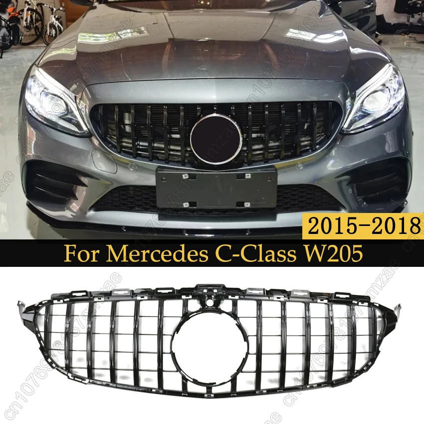 

GT Style Front Kidney Grill Grille Gloss Black For Mercedes Benz C W205 C180 C200 C250 C300 C350 C400 2015-2018 Racing Grills