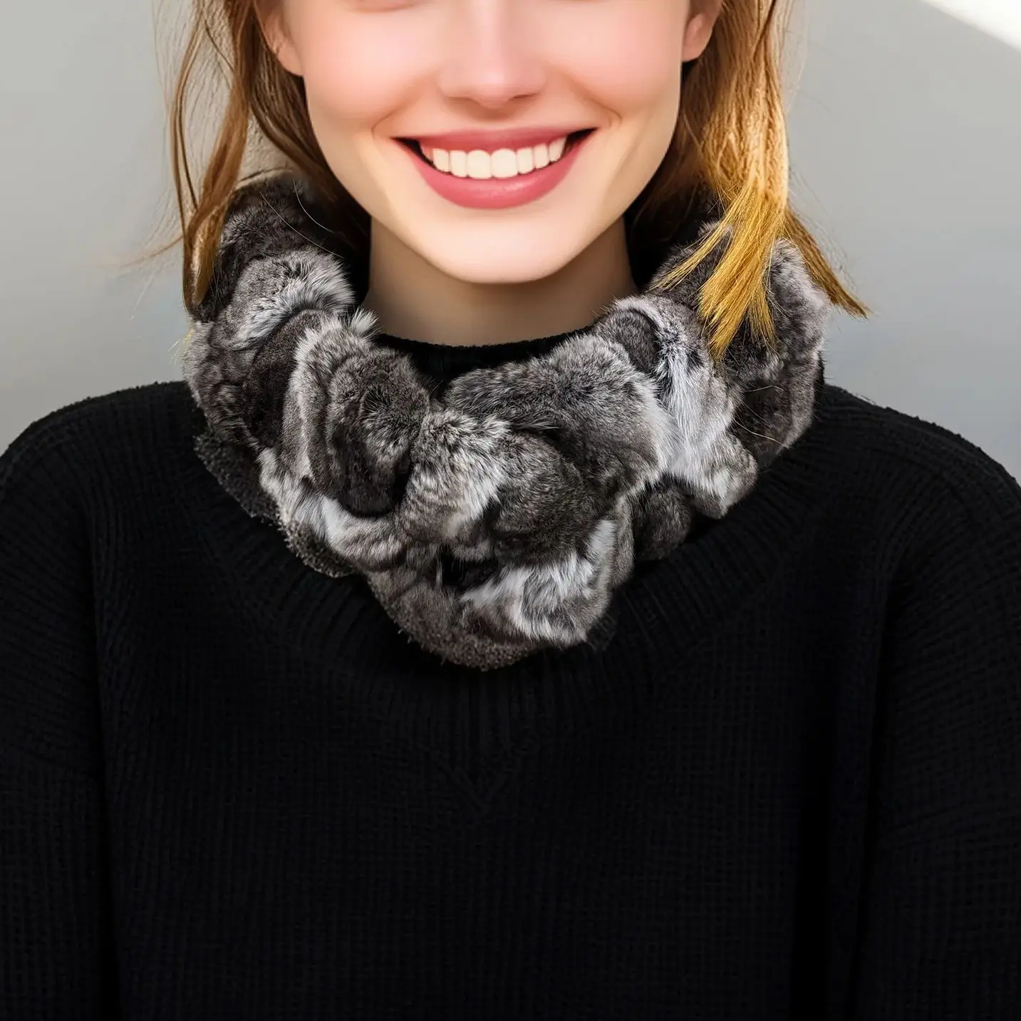 

real chinchilla fur scarf for women winter warm mini ring furry luxury soft neckerchief 241173