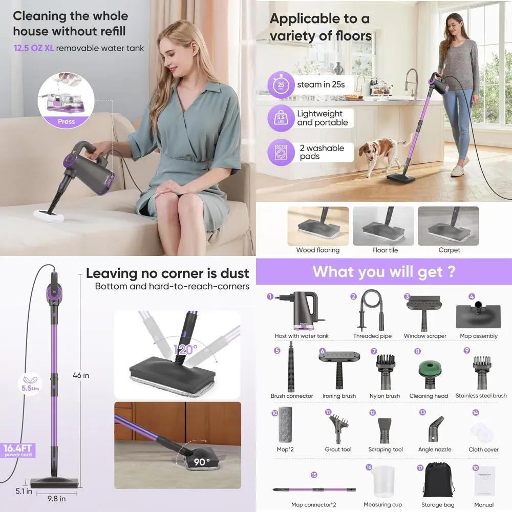 

Multipurpose Handheld Steam Cleaner for Hardwood Floors, Bathrooms, Windows, Clothes, and Tiles Grout - Ple-Grey