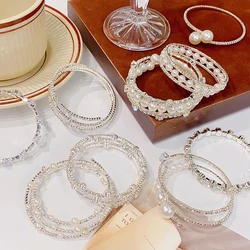 Elegant Crystal Imitation Pearl Bracelet Multilayer Stretchable Pearl Bracelet Pearl Bracelet For Women Bridal Jewelry Gifts 1PC