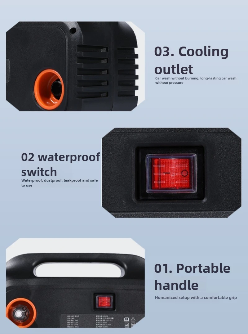 220V 1200W Portable High Pressure Cleaner, High Power Household Machine for Garden Washing