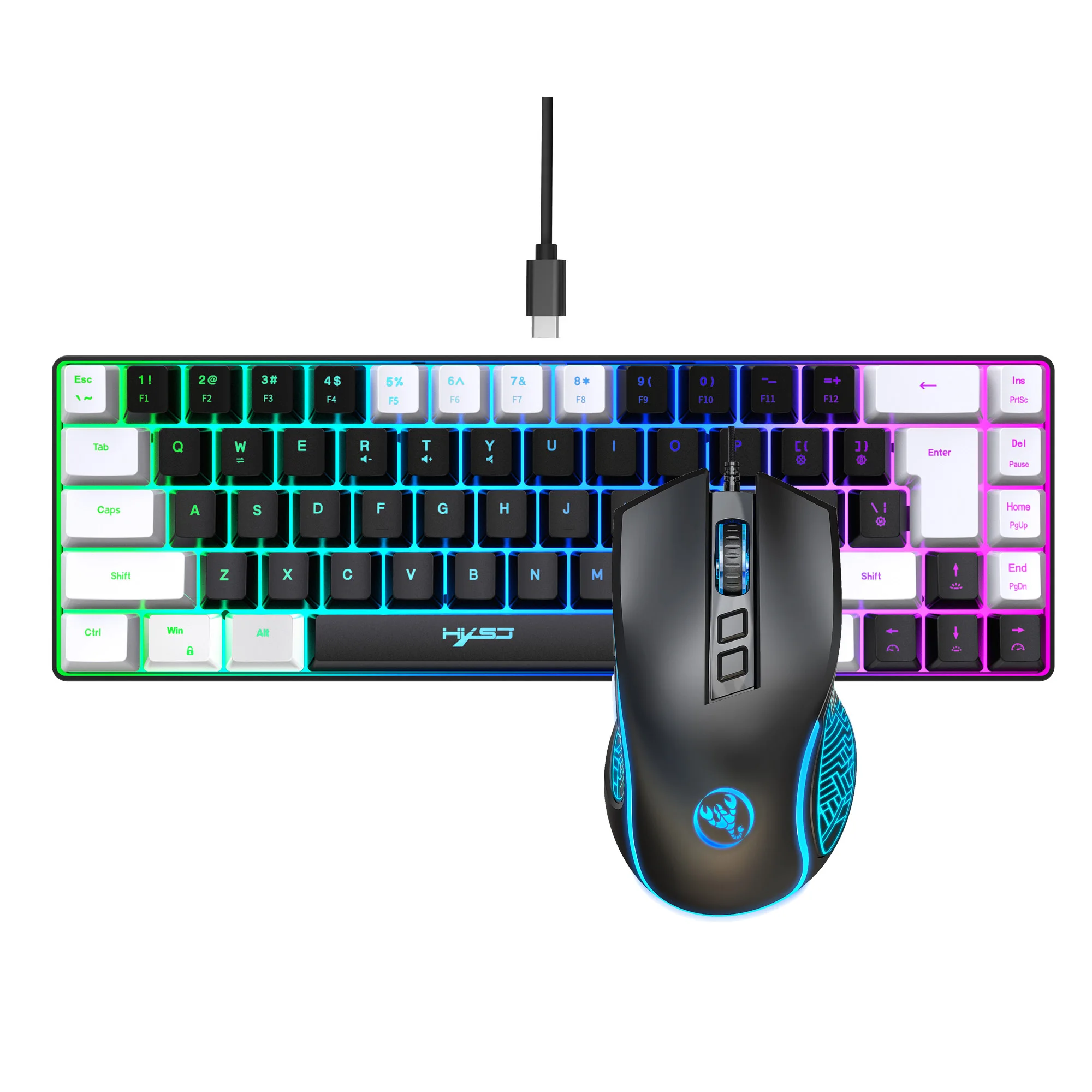 2024 neueste hxsj mini v200 68 tasten mechanisch fühlen tastatur kompakt rgb leuchtende gaming maus und tastatur kombinationen für pc-spiele