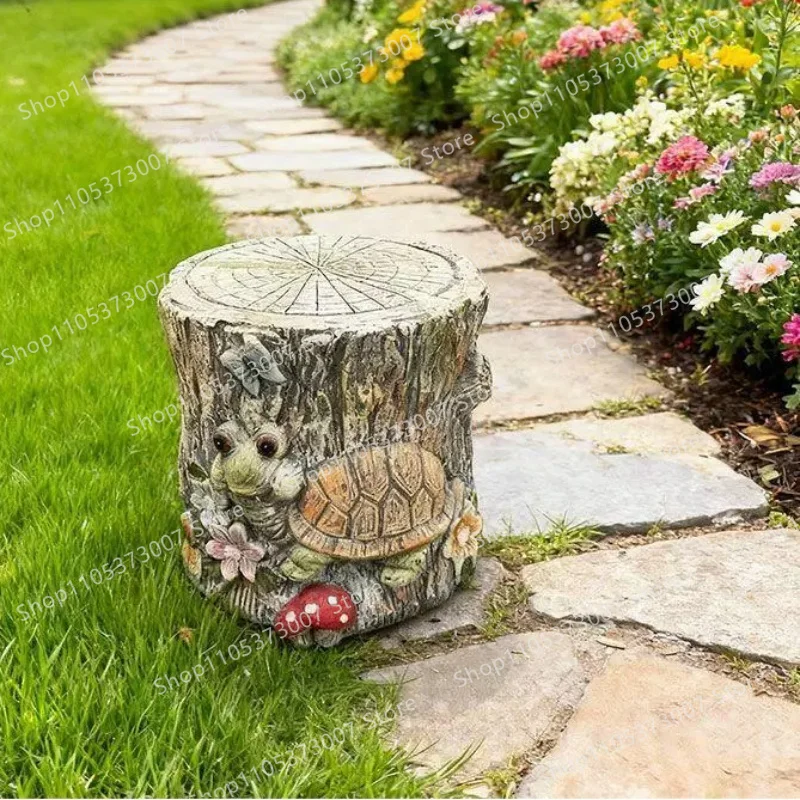 European retro courtyard creative imitation wood stump stool cute animal sculpture ornament