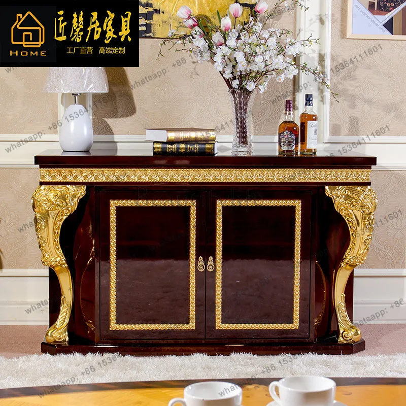 

European porch furniture gold foil engraved piano paint birch engraved TV cabinet
