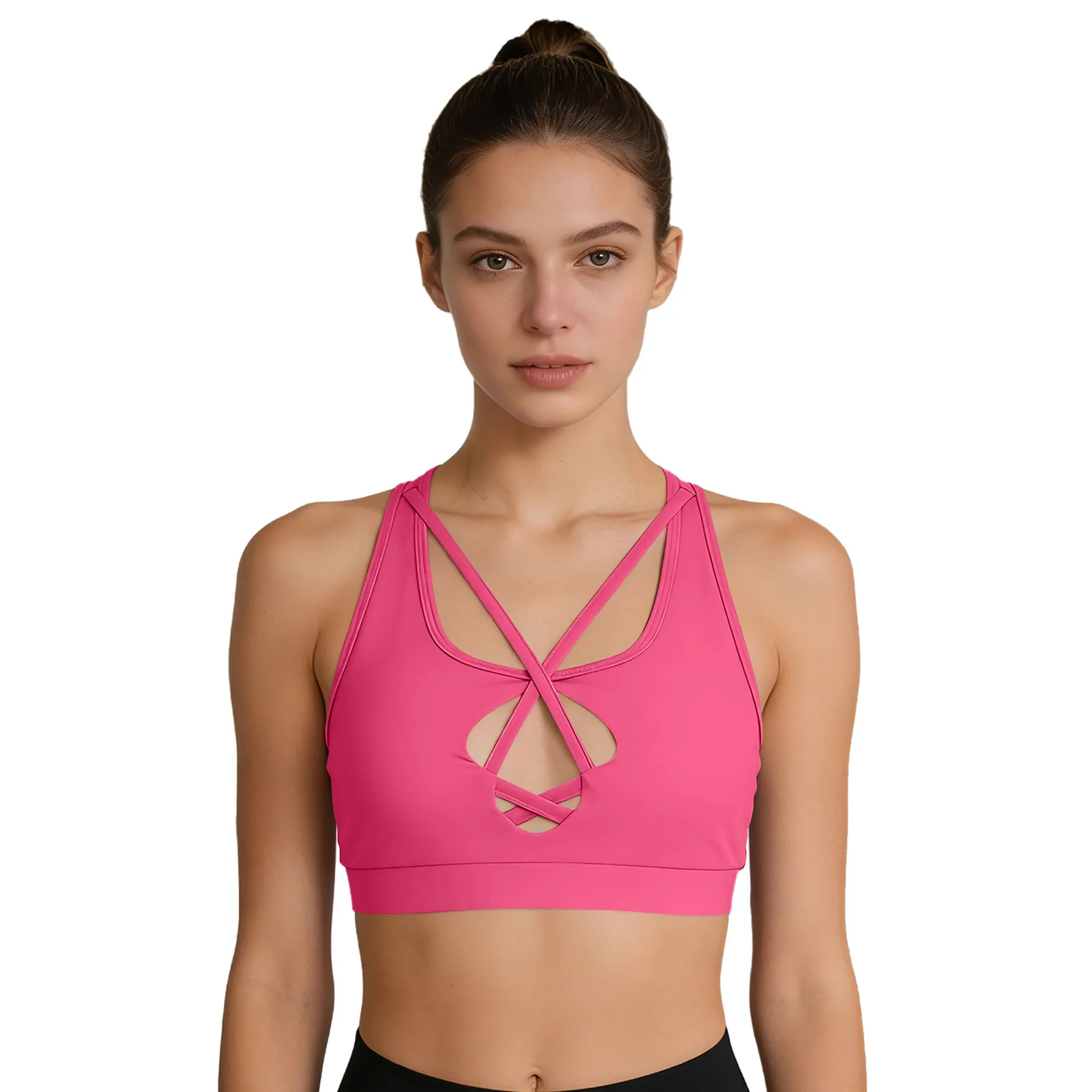 

Women Yoga Gym Fitness Workout Vests Crisscross Front Sports Bras Sleeveless Cutout Back Crop Tank Top with Removable Chest Pads
