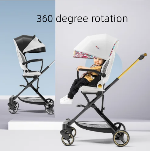 Lightweight Baby Stroller,Playkids High View Suitable For 0-6 Years Old,360° Rotation Seat,One Key Fold Four Wheels Baby Pram
