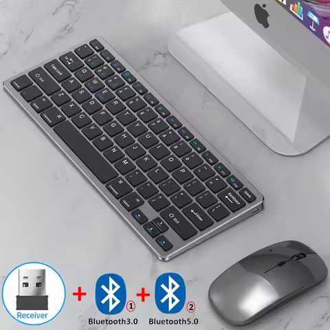Bluetooth 5.0 &amp; 2.4G Wireless Keyboard and Mouse Combo Mini Multimedia Keyboard Mouse Set for Laptop PC TV iPad Macbook Android
