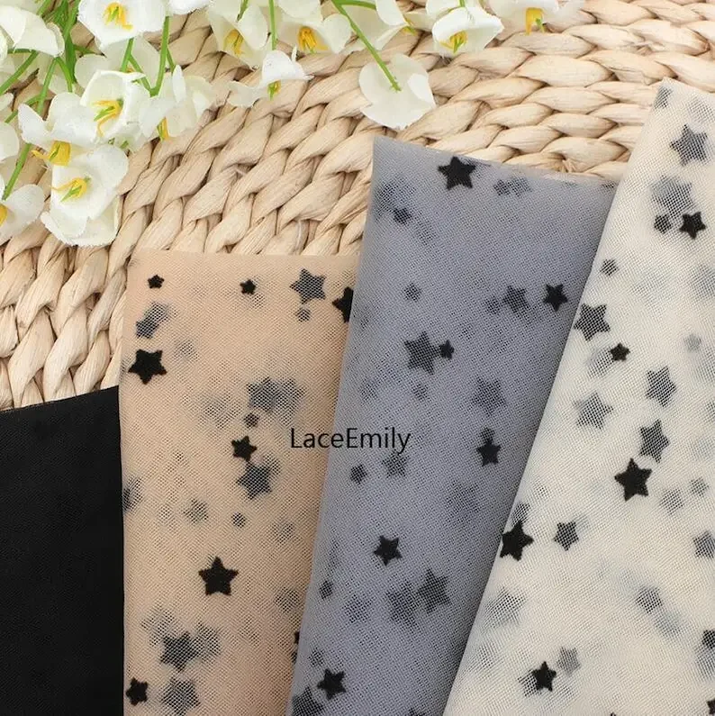 

Delicate Small star Flocked Tulle Fabric , Flocked Star Mesh Tulle Lace Fabric for Bridal, Party dress, Tutu Dress, Wedding