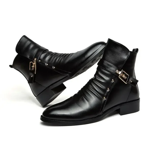 Jesień Zima Eleganckie buty Chelsea Skórzane buty męskie do kostki Wsuwane buty formalne dla mężczyzn Spiczaste palce Knight botas masculino