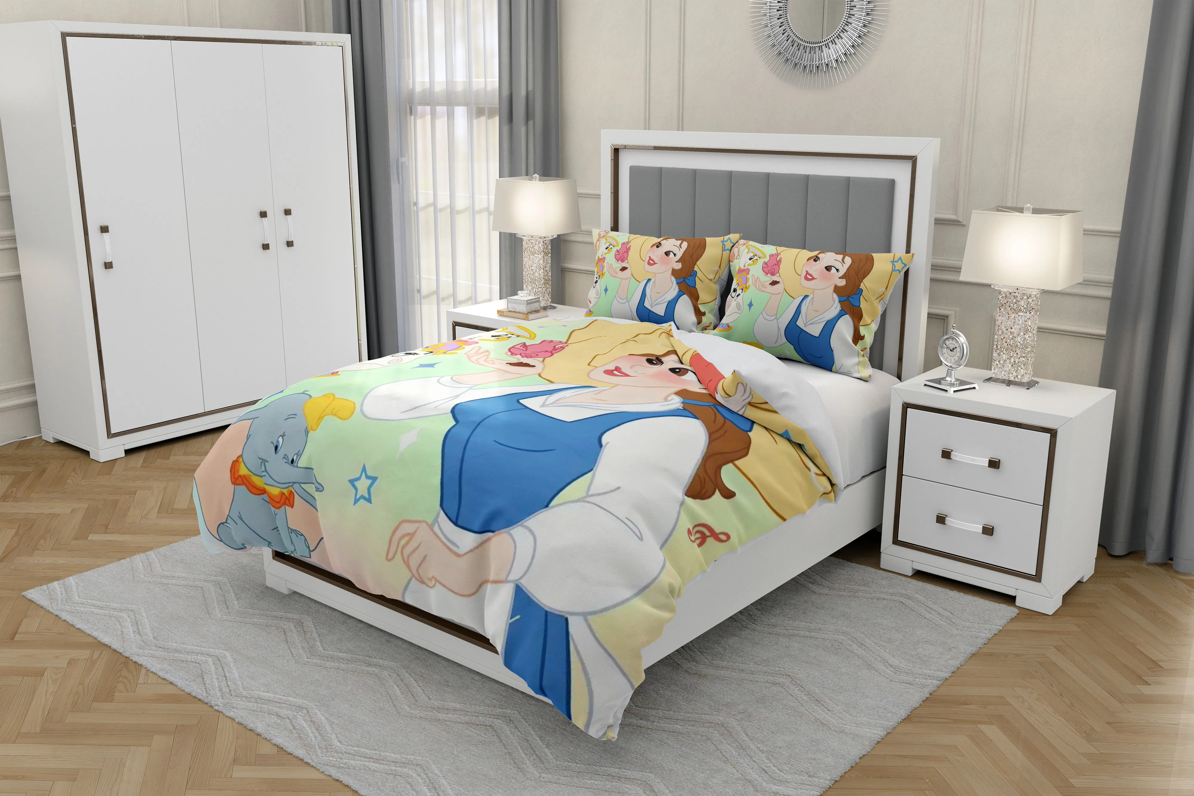 Disney cartoon print Princess Set biancheria da letto per bambini Set copripiumino Set biancheria da letto doppia copripiumino cartone animato