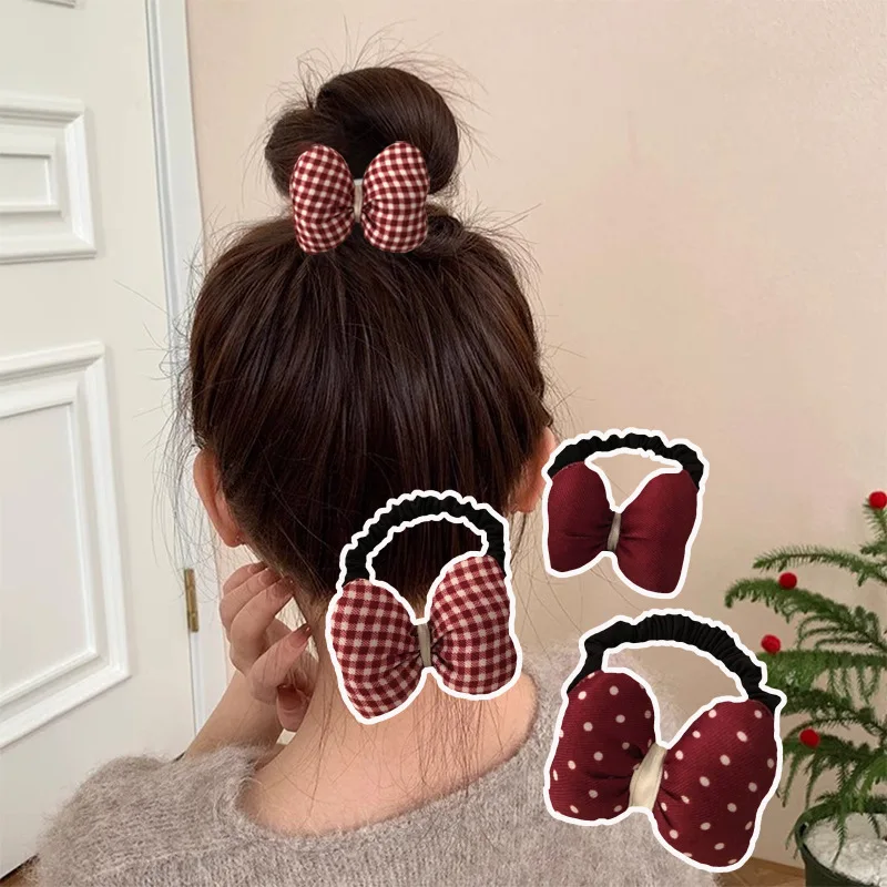 赤い水玉模様のリボンヘアバンド、女の子用スイートヘアタイロープ、小腸リングゴムバンド、ヘアバンド、ヘアアクセサリー