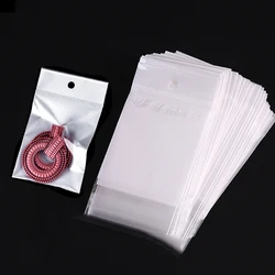 100Pcs Zelf Afdichting Plastic Opp Zakken Opknoping Zelfklevende Witte Zakjes Voor Wedding Party Sieraden Verpakking Retail Display Tas