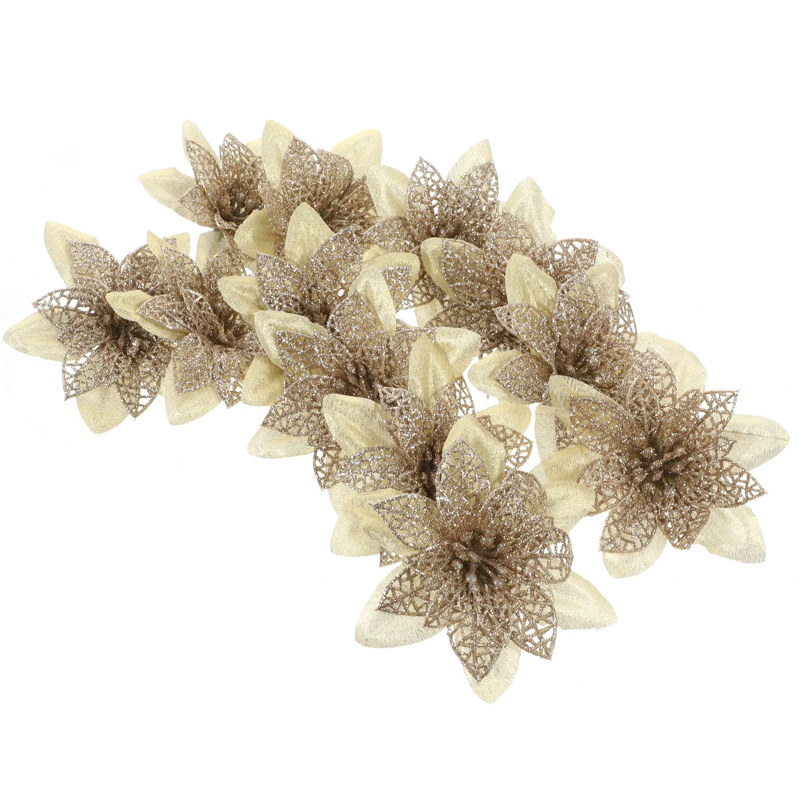 

12 Pcs Christmas Ornaments Artificial Flower Chrristmas Poinsettia Glitter Fake Poinsettias for Decoration